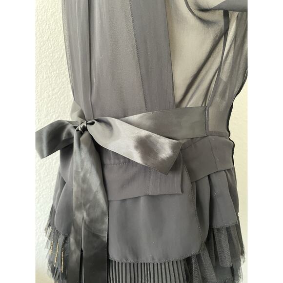 Cristina Gavioli Top  Blouse Tiered Ruffled Tie Front Black - Picture 11 of 16